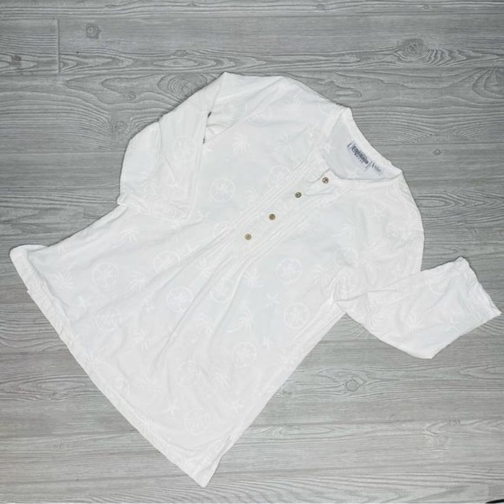 Casual cotton seed nautical star fish palm shirt w/ wood buttons tropical shirt